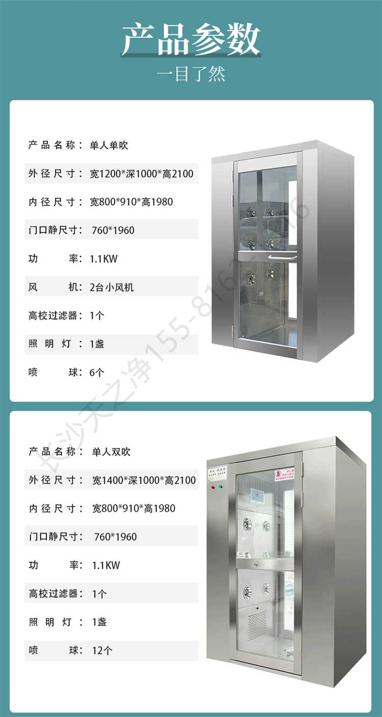 長沙天之凈不銹鋼風淋室生產-產品參數1