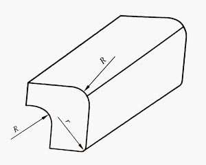 倒角(或過渡圓角)半徑r及圓角半徑R示意圖